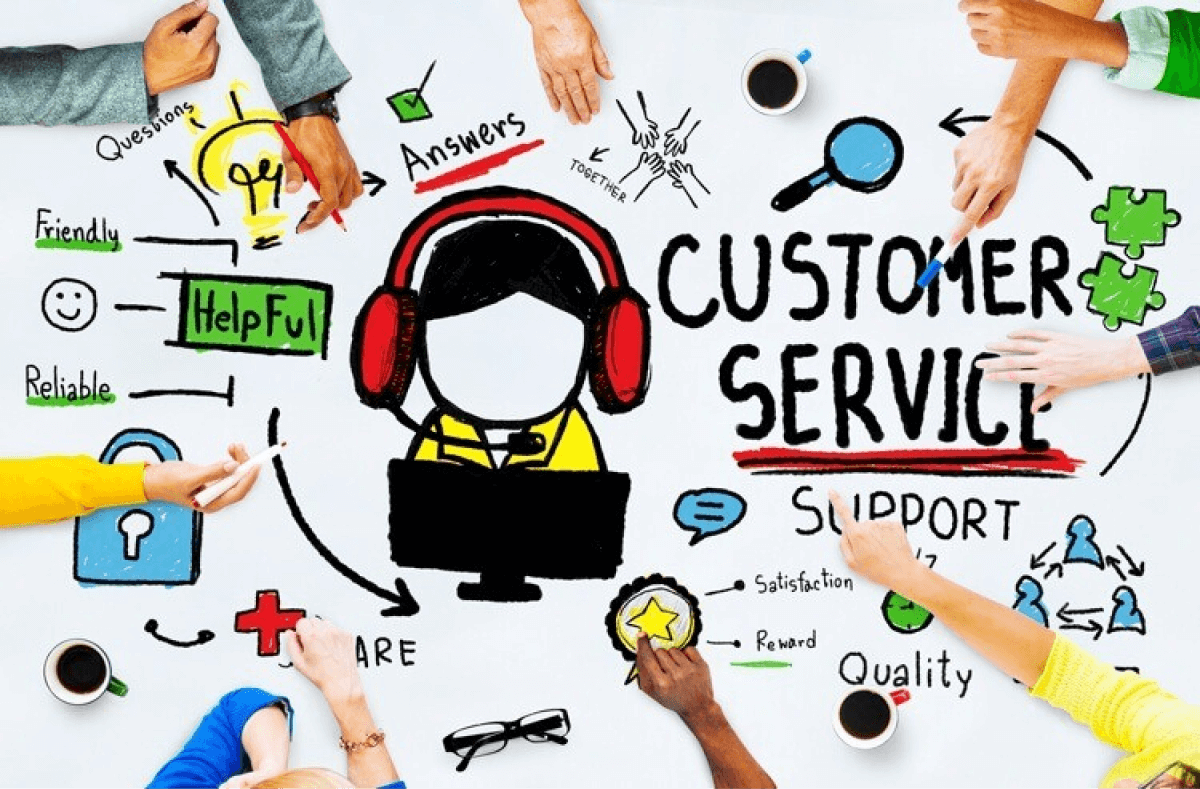 customer service with illustration of person with headphones