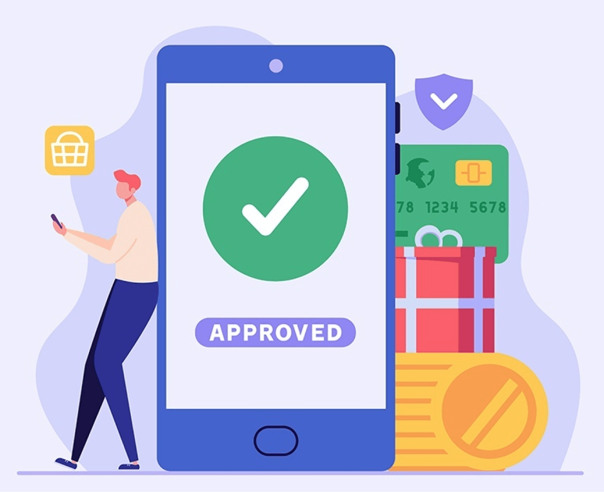 mobile device with green checkmark and approved message